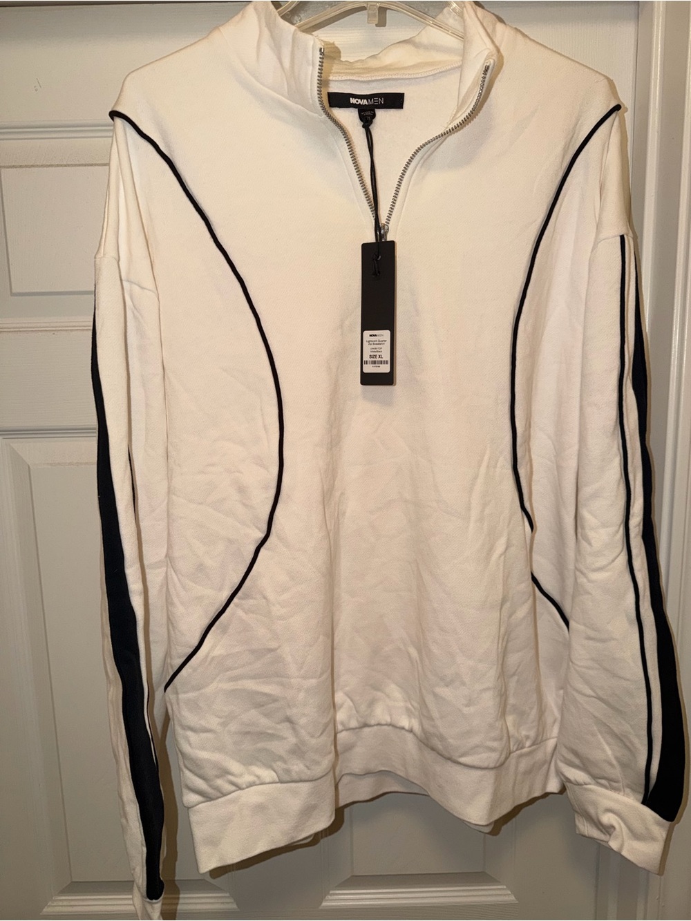 Fashion Nova White Half-Zip Sweater with Black Trim